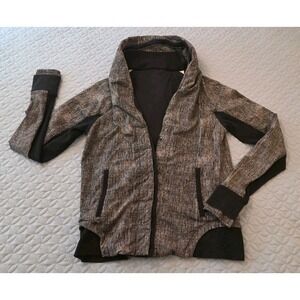 Lululemon‎ Sz 12 Back to Class Jacket Sweatshirt Cardigan Button Black Gray